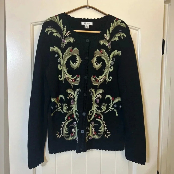Vintage Navy Embroidered Cardigan- Cottagecore. Fairycore. Feminine. Coquette. - Picture 1 of 7